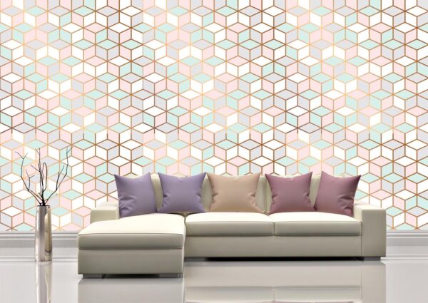 Glowing Geometric Cubes Wall Mural