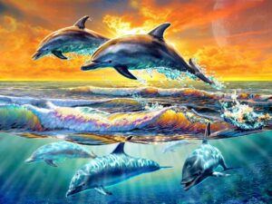 Adrian Chesterman's Dolphins at Dawn Wall Mural