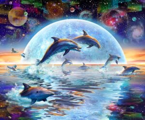 Adrian Chesterman's Dolphins by Moonlight Wall Mural