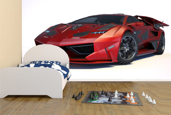 3D Bright Red Sports Car Wall Mural