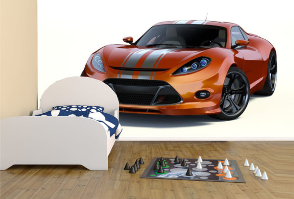 3D Glowing Orange Mustang Wall Mural