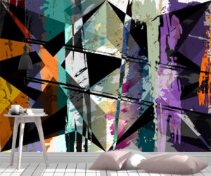Abstract Paint Strokes and Triangles Wall Mural