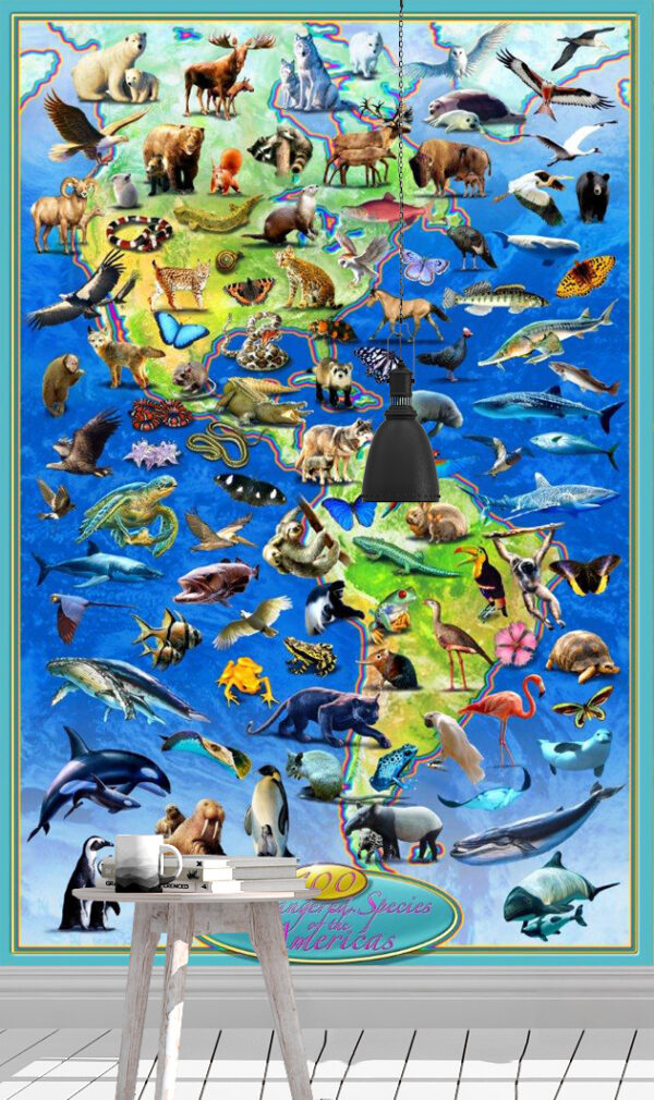 Adrian Chesterman's 100 Endangered Species of America Wall Mural - Image 2