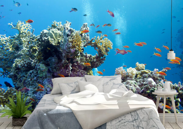 Adrian Chesterman's Coral Reef with Hard Corals and Exotic Fishes Wall Mural - Image 2