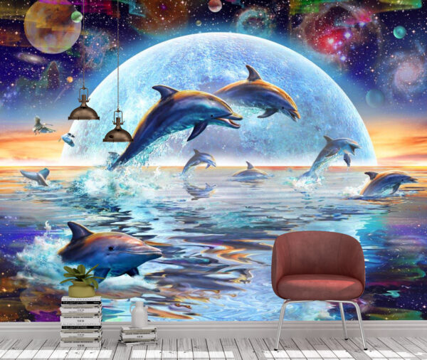 Adrian Chesterman's Dolphins by Moonlight Wall Mural - Image 2
