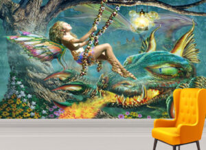 Adrian Chesterman's Dragon and Fairy Swing Wall Mural
