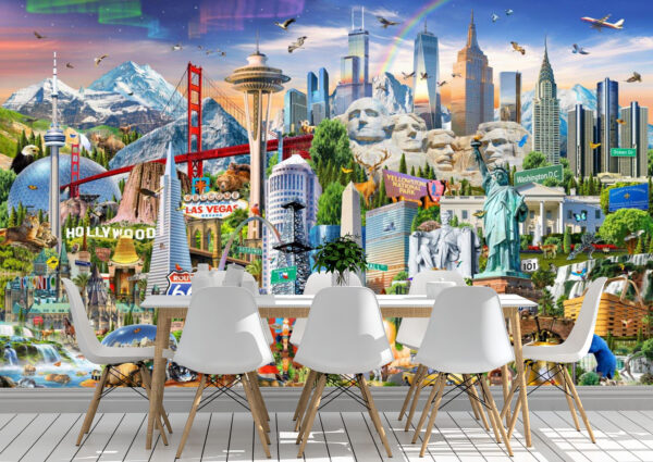 Adrian Chesterman's Famous Landmarks of the US and Canada Wall Mural - Image 2