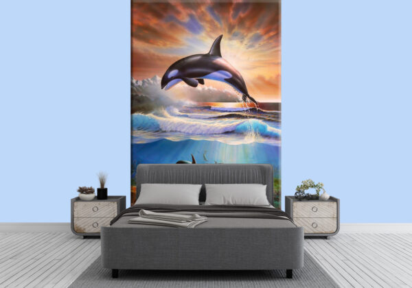 Adrian Chesterman's Divine Orcas jumping Out Of Sea Wall Mural - Image 2