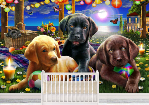 Adrian Chesterman's Puppies Picnic Wall Mural - Image 2
