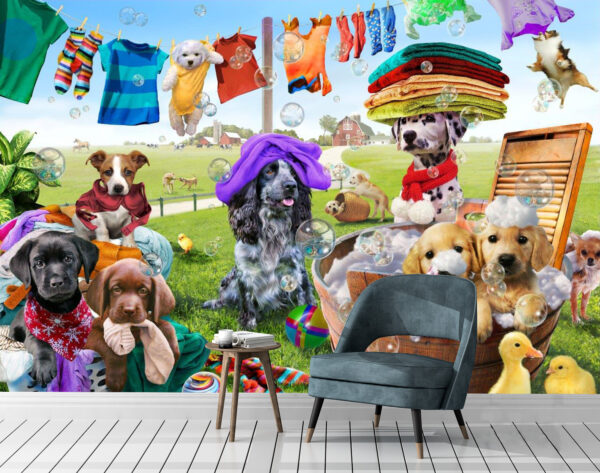 Adrian Chesterman's Puppies Playing Wall Mural - Image 2