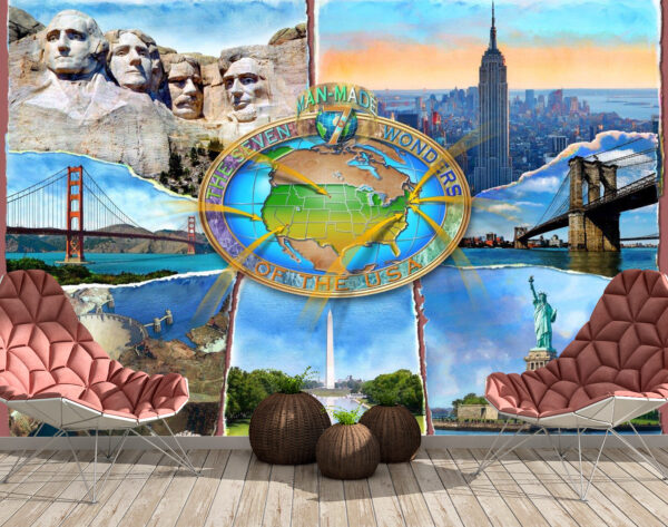 Man made wonders of USA, Wall mural ideas, statue of liberty, World trade center,