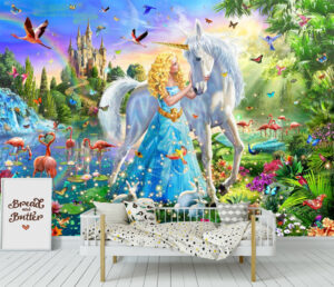 Adrian Chesterman's The Princess, Unicorn and Castle Wall Mural