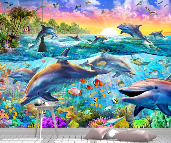 Adrian Chesterman's Tropical Dolphins Wall Mural - Image 2