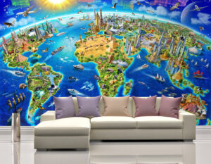 World Map, Exclusive, Transport, Wonders, Wallmural