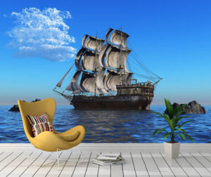 Antique Sailing Ghost Ship Wall Mural