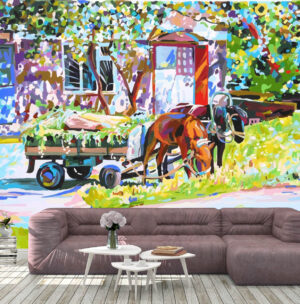 Awesome Horse Carriage Oil Painting Wall Mural