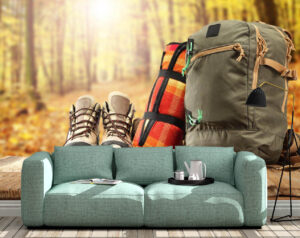 Backpack, Shoes and Beautiful Sun Light Wall Mural