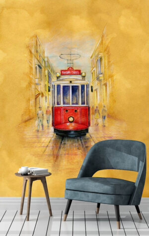 Basic Painting of Vintage Tram Wall Mural