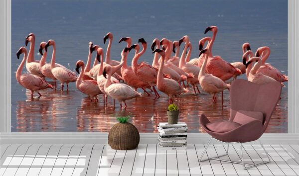 Beautiful Pink Flamingo Parade Wall Mural