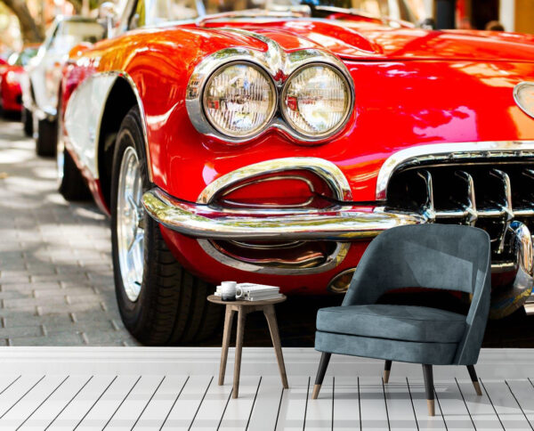 Bright Red Vintage Car Wall Mural