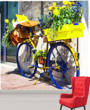 Bright Yellow Postman Bicycle Wall Mural