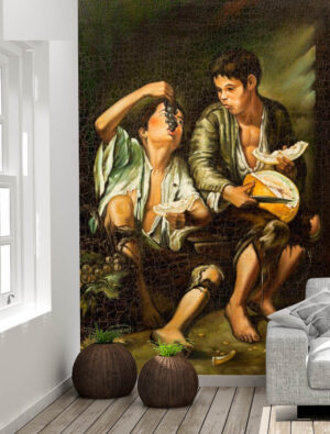 Calm Boys Eat Grapes and Melon Wall Mural