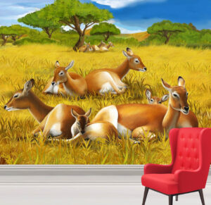Calm Deer Sitting in the Grass Wall Mural