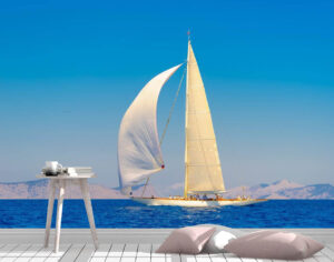 Calm Wooden Sailing Boat Wall Mural
