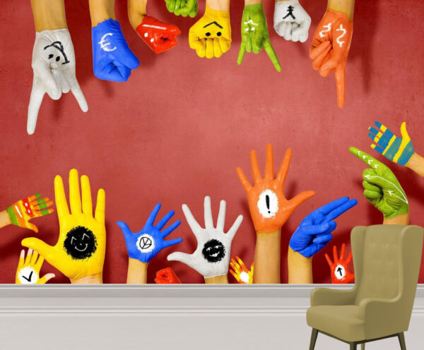 Colorful Hands Showing Symbols Wall Mural