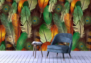 Colourful Bird Feathers Abstract Wall Mural