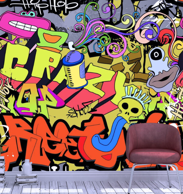 Crazy Hip Hop Graffiti Wall Mural