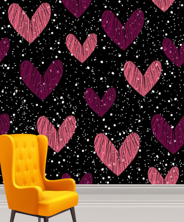 Cute and Fine Pink Hearts Wall Mural