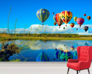 Cute Hot Air Balloons Above Water Wall Mural