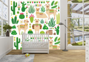 Cute Llamas and Cacti Wall Mural