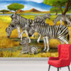 Cute Zebras Sitting in the Grasslands Wall Mural