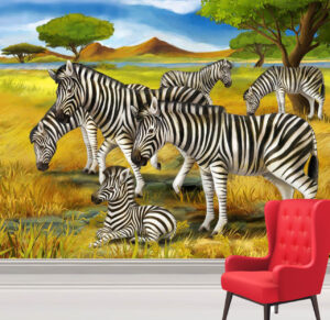 Cute Zebras Sitting in the Grasslands Wall Mural