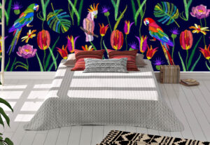 Floral Illustration on Fabric Wall Mural