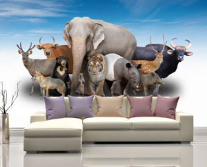 Full Asia Animals with Blue Sky Wall Mural