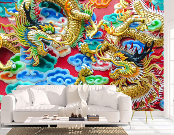 Furious Dragons Fighting Wall Mural