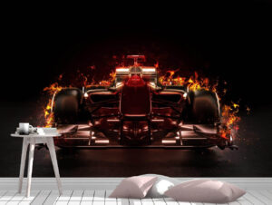 Hot Flaming F1 Sports Car Wall Mural