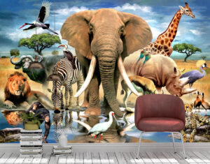 Africa, Oasis, Wild animals, Wall mural