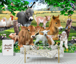 Cute farm Animals, Wall mural, Farm lands,