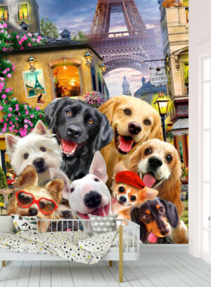 Dogs in paris, cute pets, Wall mural