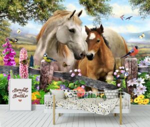 Horses in summer meadow, Wall mural