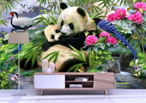 Panda, cub, family, cute, Wall mural