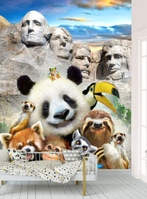 Pandas, Sloth, Red panda, frog, tu tu, mt. Rushmore, Wall mural