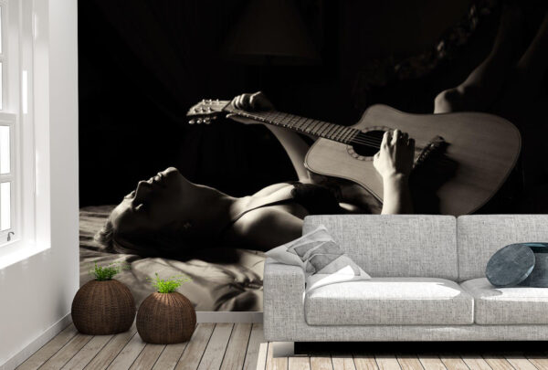 Lazy Woman Playing Guitar Wall Mural