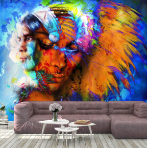 Magnificent Indian Tribal in feathers Wall Mural