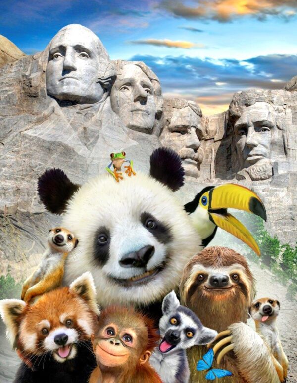 Howard Robinson's Pandas at Mt Rushmore Wall Mural