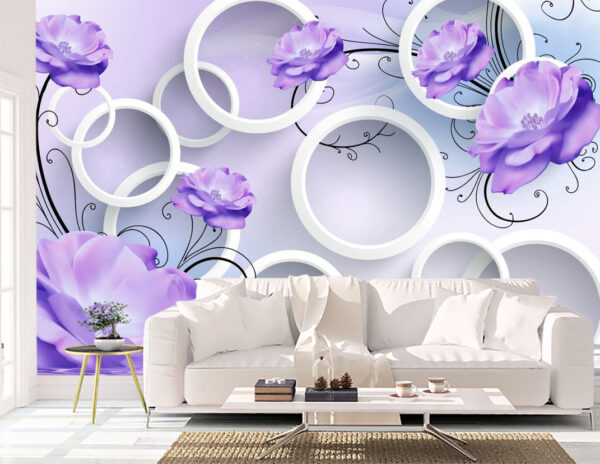 Pleasant Purple Flowers Circles Wall Mural